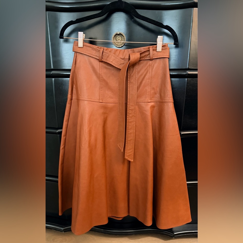 NWOT Eva Franco Rust and Brown Faux Leather Skirt xsmall petite